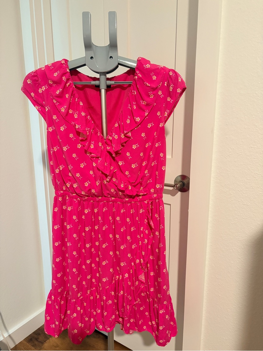 J. Crew Pink Floral Ruffle Wrap Mini Dress